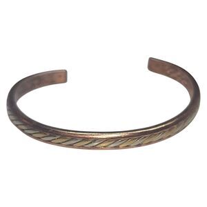 Sergio Lub Signed Mayan Mixed Metal Copper Cuff Bracelet Size Small